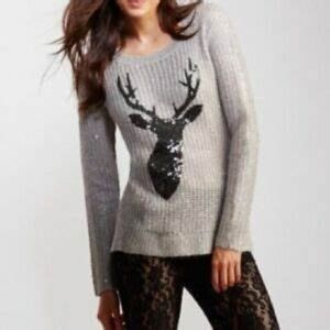 Bethany Mota Sequin Deer Sweater - Gray- Size XS
